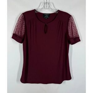 005 --- Flower and Feather Keyhole Neckline Sheer Puff Polk a Dot Sleeve Sweater